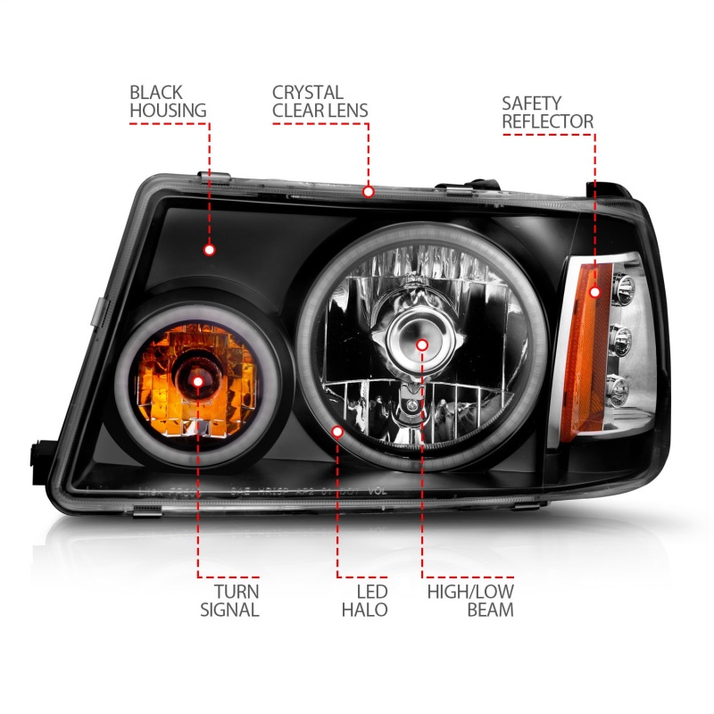 Ford Ranger Projector Headlights - ANZO - Halo CCFL - Black - `01-`11