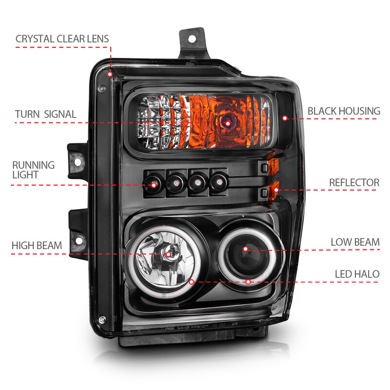Ford F-250 Projector Headlights - ANZO - Halo, CCFL, Clear Lens - Black - `08-`10
