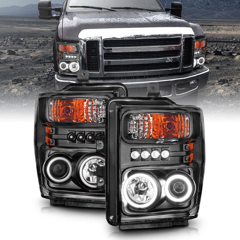Ford F-250 Projector Headlights - ANZO - Halo, CCFL, Clear Lens - Black - `08-`10