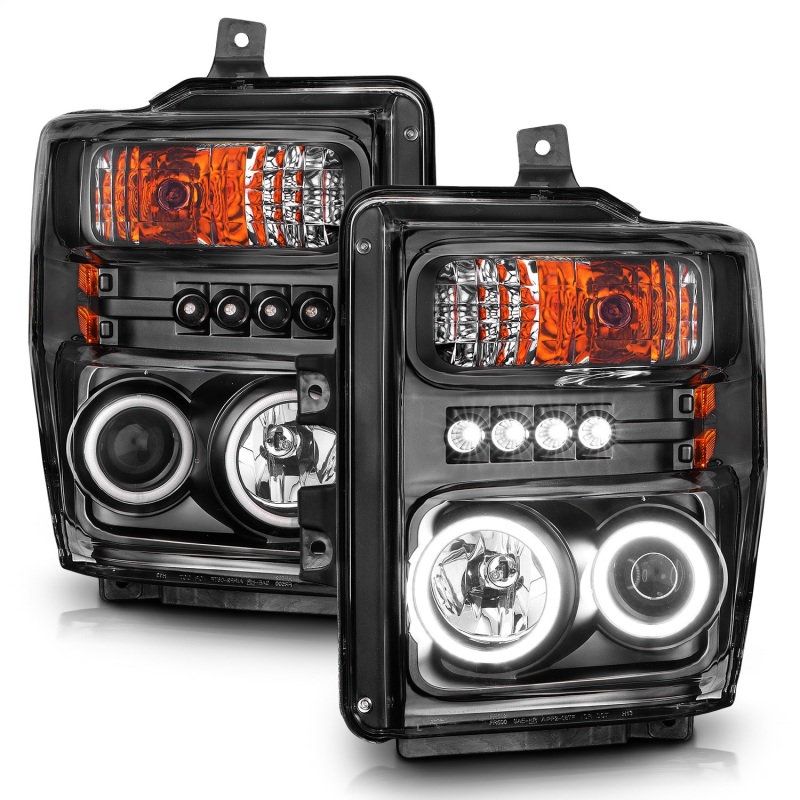 Ford F-250 Projector Headlights - ANZO - Halo, CCFL, Clear Lens - Black - `08-`10
