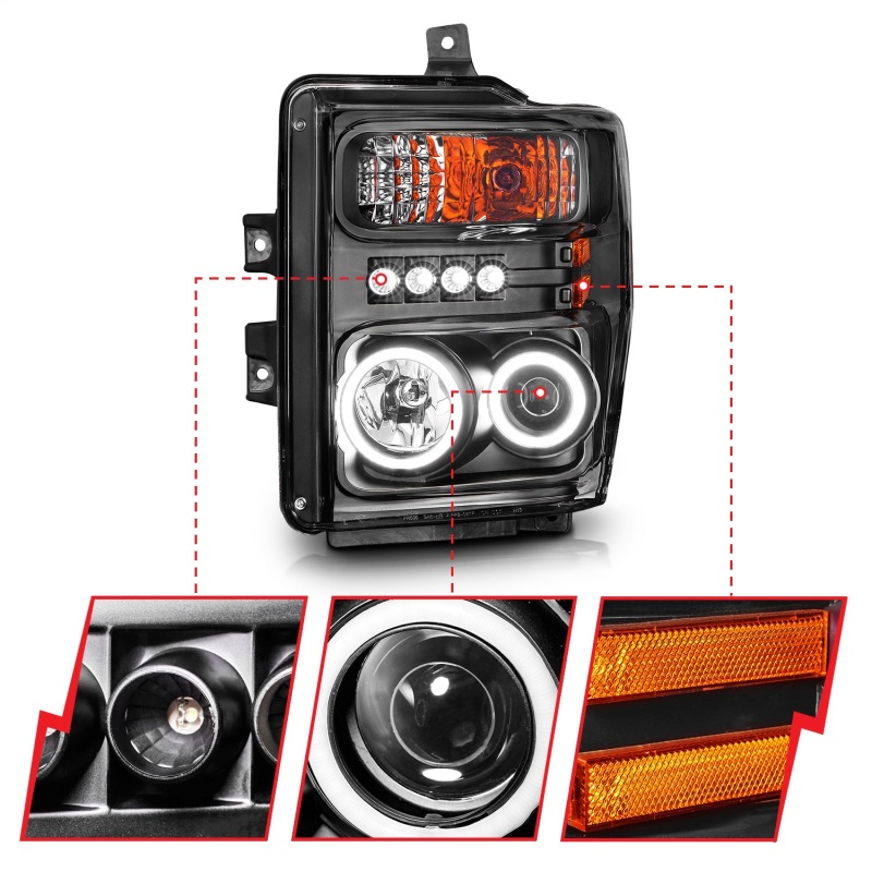 Ford F-250 Projector Headlights - ANZO - Halo, CCFL, Clear Lens - Black - `08-`10