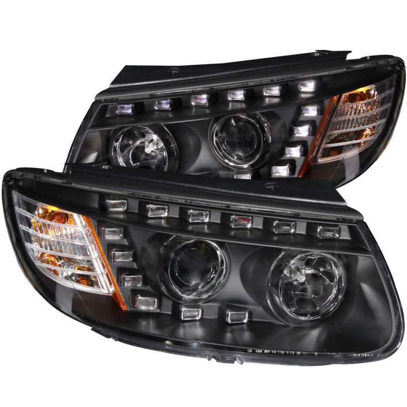 Hyundai Santa Fe Projector Headlights - ANZO - Clear Lens, w/LED - Black Housing - 2007