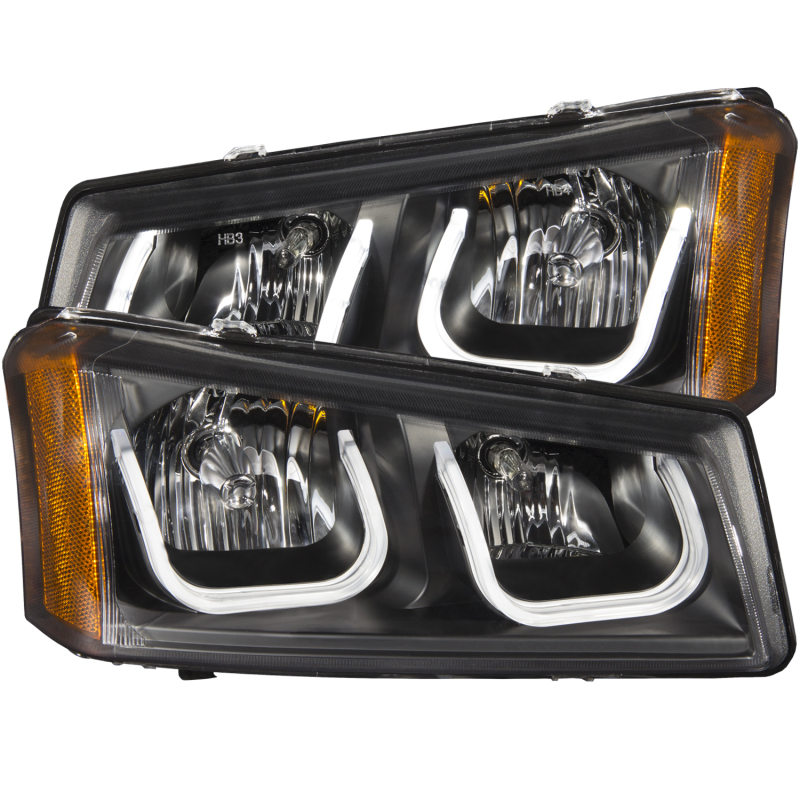 Chevrolet Silverado 1500 Headlights - ANZO - Projector w/ U-Bar - Black - `03-`06
