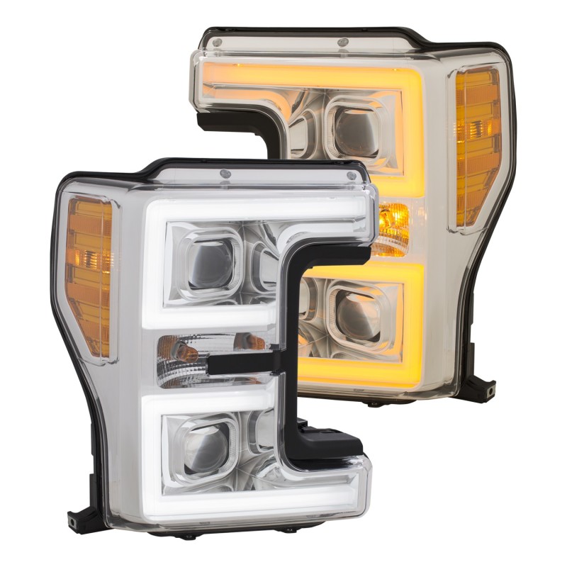Ford F-450 LED/Projector Headlights - ANZO - Plank-Style, Switchback - Chrome - `17-`27