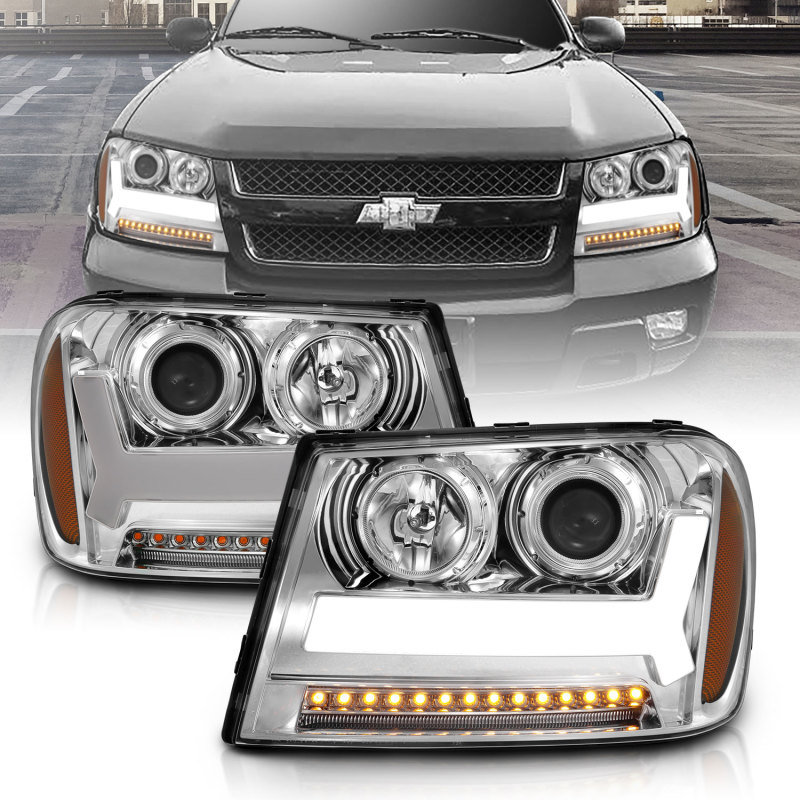 Chevrolet Trailblazer Headlights - ANZO - Projector, Plank Style Design - Chrome w/ Amber - `06-`09 Chevrolet Trailblazer Headlights - ANZO - Projector, Plank Style Design - Chrome w/ Amber - `06-`09