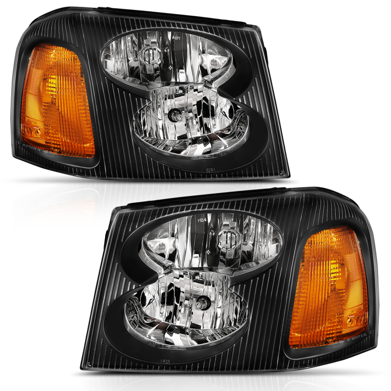GMC Envoy Crystal Headlights - ANZO - Clear Lens, Black w/Amber Housing - Black Amber - `02-`09