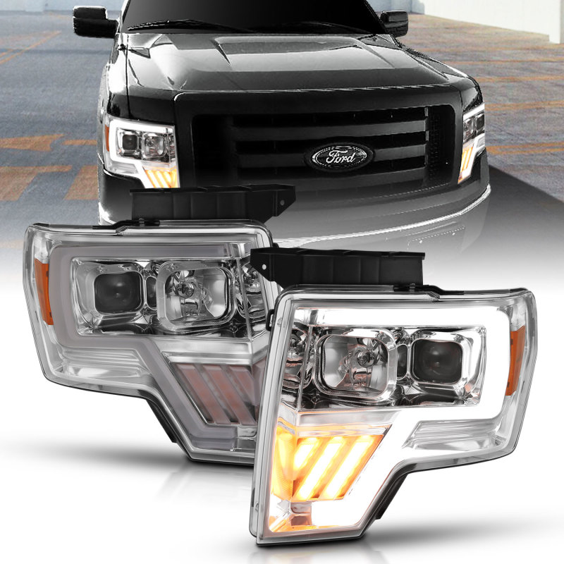 Ford F-150 Projector Headlight - ANZO - Clear Lens, Chrome with Amber Housing - Chrome Amber - `09-`14