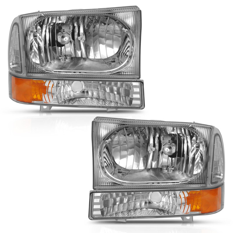 Ford Excursion Headlights - ANZO - Crystal w/ Corner Light Amber - Chrome - `00-`04