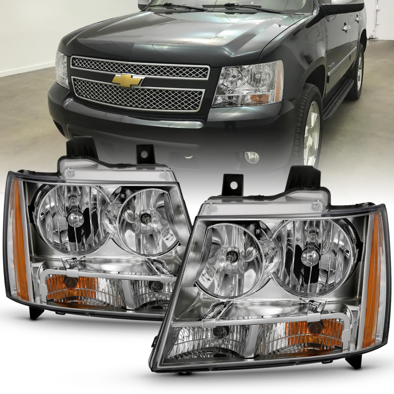 Chevrolet Tahoe Headlights - ANZO - Crystal - Chrome with Amber - `07-`14 Chevrolet Tahoe Headlights - ANZO - Crystal - Chrome with Amber - `07-`14