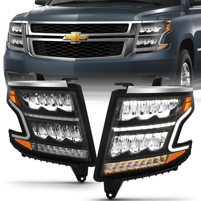 Chevrolet Tahoe Headlights - ANZO - LED Light Bar Style with Sequential Amber and DRL - Black - `15-`20 Chevrolet Tahoe Headlights - ANZO - LED Light Bar Style with Sequential Amber and DRL - Black - `15-`20