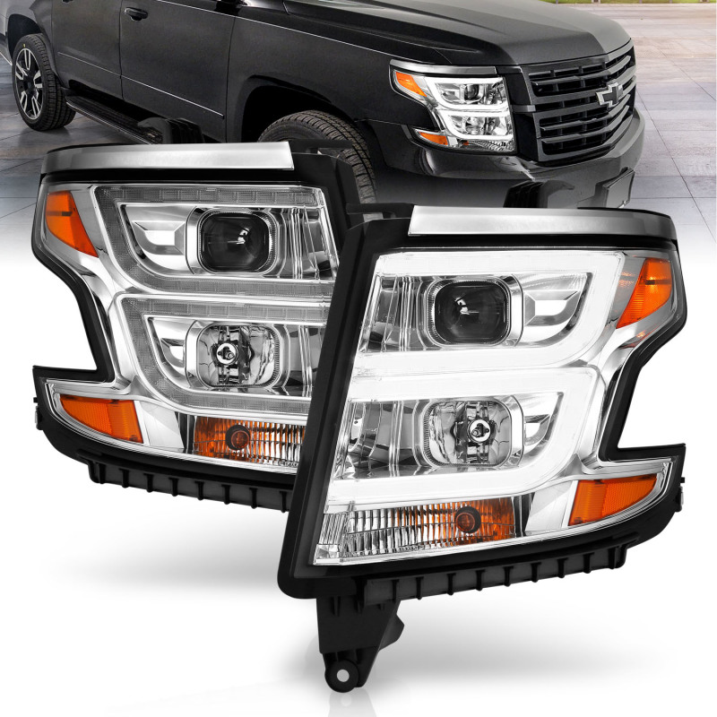 Chevrolet Tahoe LED/Projector Headlights - ANZO - Plank Style w/ DRL - Chrome - `15-`20 Chevrolet Tahoe LED/Projector Headlights - ANZO - Plank Style w/ DRL - Chrome - `15-`20