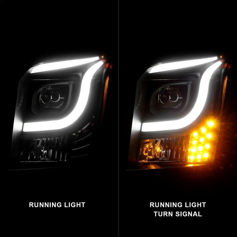GMC Yukon XL Headlights - ANZO - LED/Projector w/ Light Bars - Black Housing/Clear Lens - `15-`17