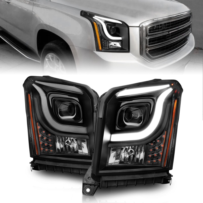 GMC Yukon XL Headlights - ANZO - LED/Projector w/ Light Bars - Black Housing/Clear Lens - `15-`17