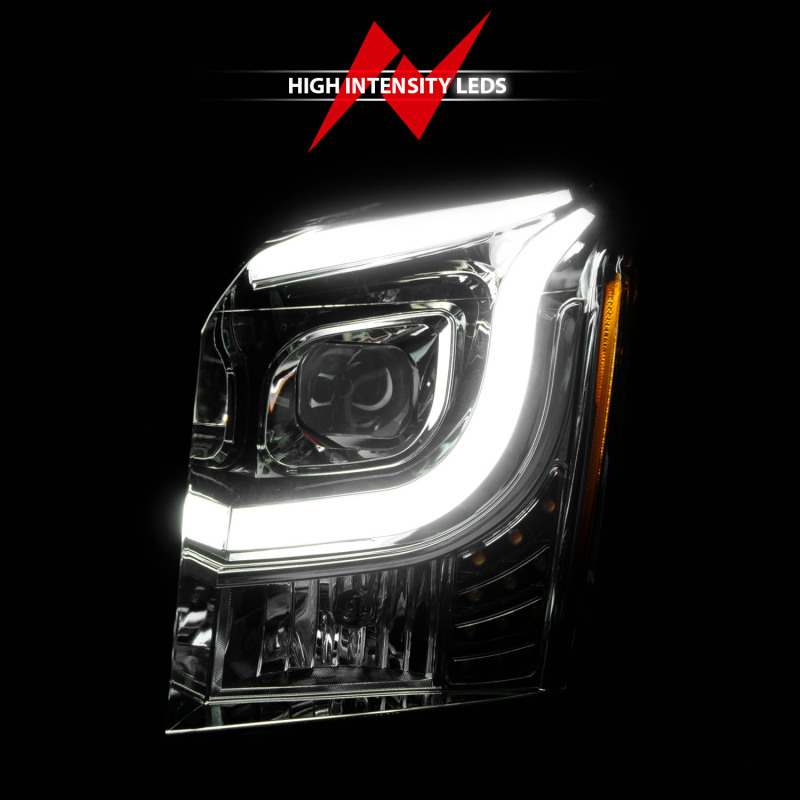 GMC Yukon XL LED/Projector Headlights - ANZO - W Lightbar, Plank Style, Black Housing, Clear Lens - Chrome/Amber - `15-`17