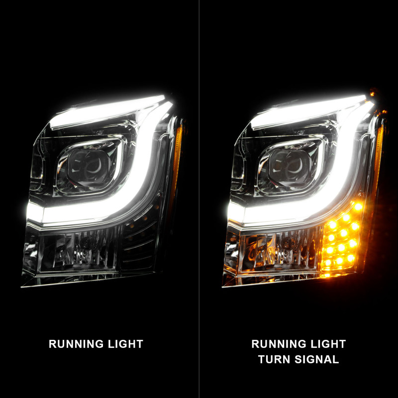 GMC Yukon XL LED/Projector Headlights - ANZO - W Lightbar, Plank Style, Black Housing, Clear Lens - Chrome/Amber - `15-`17