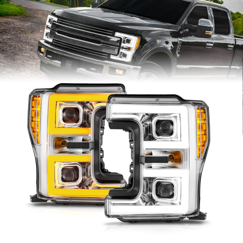 Ford F-250 LED Projector Headlights - ANZO - Switchback - Chrome Housing - `17-`19