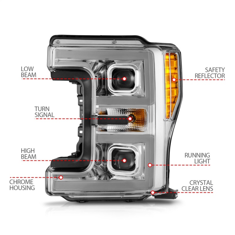 Ford F-250 LED Projector Headlights - ANZO - Switchback - Chrome Housing - `17-`19