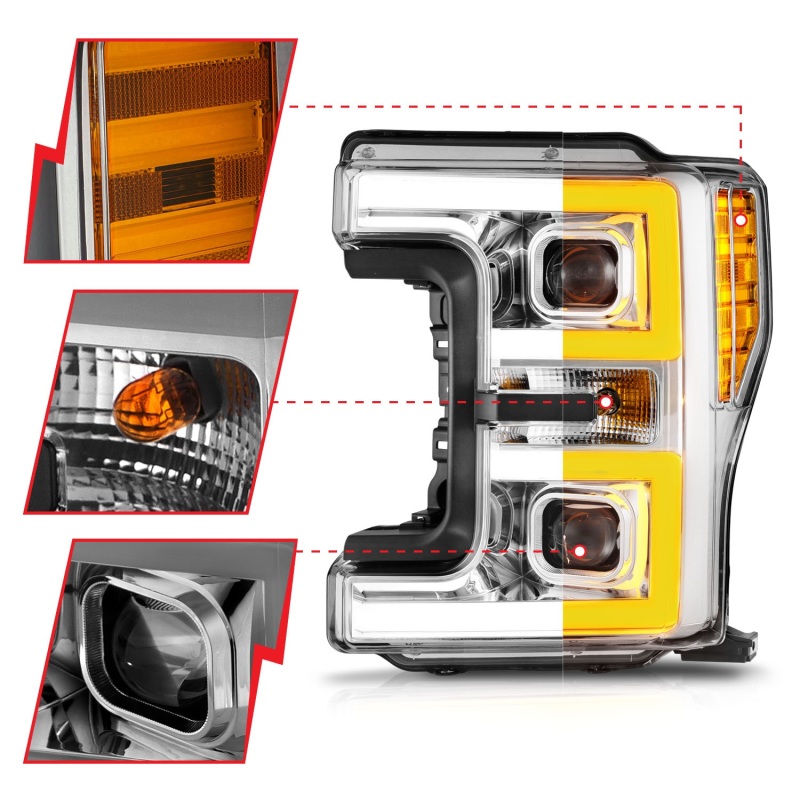 Ford F-250 LED Projector Headlights - ANZO - Switchback - Chrome Housing - `17-`19