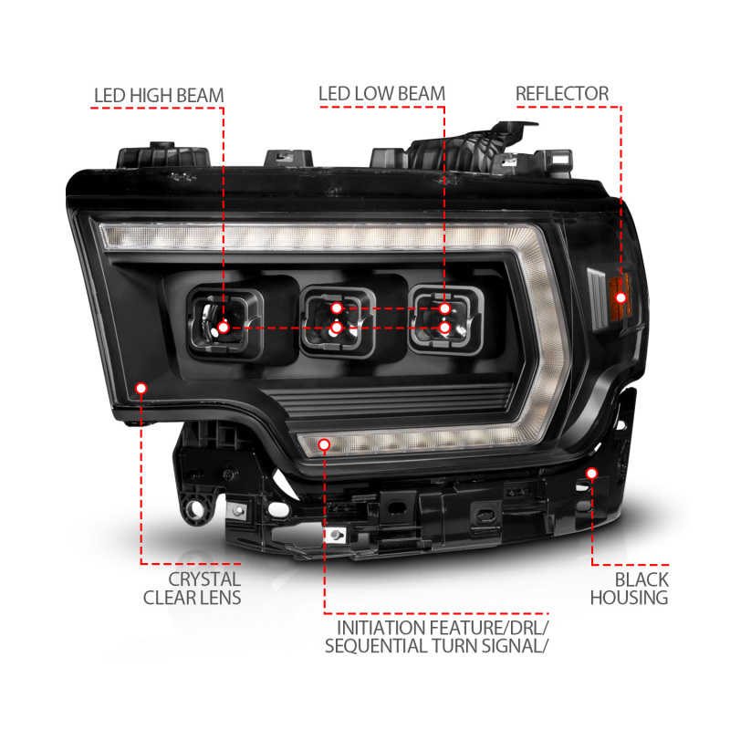RAM 3500 LED Headlights - Driver Side - ANZO - Z-Series Full LED Proj Headlights DRL/Init/SeqSig - `19-`24