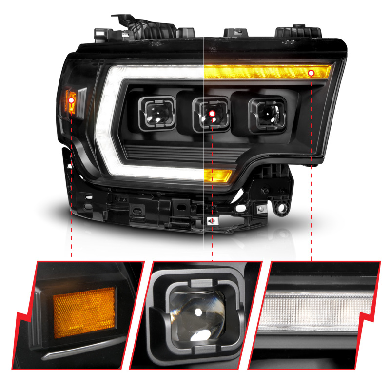 RAM 3500 Headlight - Passenger Side - ANZO - Z-Series Full LED Projector DRL/Init/SeqSig - `19-`24