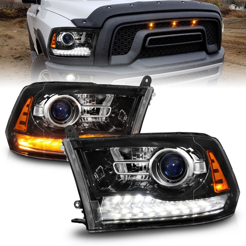 Dodge 2500 LED/Projector Headlights - ANZO - Plank Style + Switchback + Sequential - Hyper Black - `09-`18