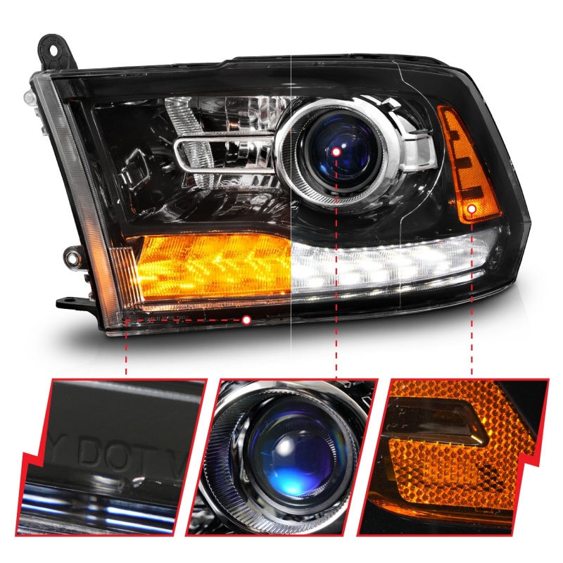 Dodge 3500 LED/Projector Headlights - ANZO - Plank Style + Switchback + Sequential - Hyper Black - `09-`18
