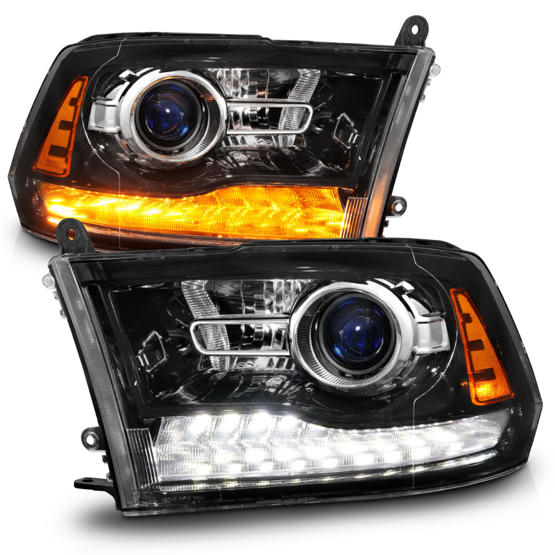 Dodge 3500 LED/Projector Headlights - ANZO - Plank Style + Switchback + Sequential - Hyper Black - `09-`18