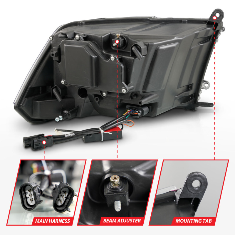 Dodge 3500 LED/Projector Headlights - ANZO - Plank Style + Switchback + Sequential - Hyper Black - `09-`18