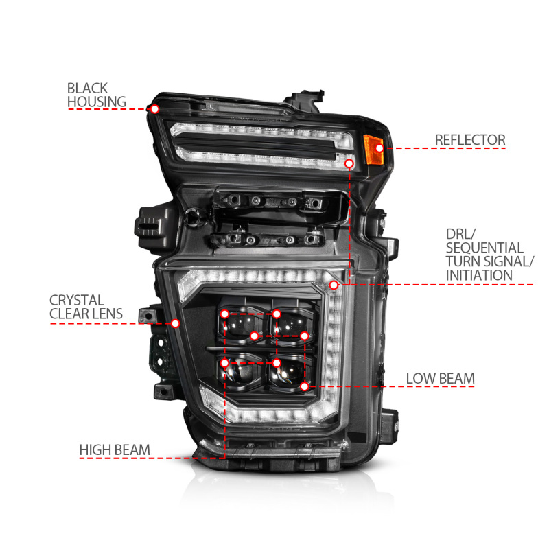 Chevrolet Silverado 2500 LED/Projector Headlights - Passenger Side - ANZO - Z-Series Full LED - Black - `20-`23