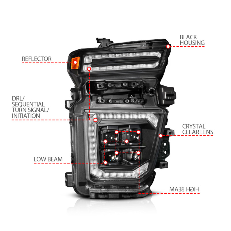 Chevrolet Silverado 3500 LED/Projector Headlights - Passenger Side - ANZO - Z-Series Full LED - Black - `20-`23