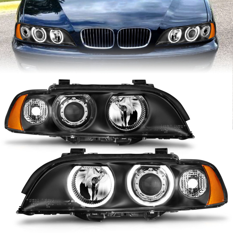 BMW 5 Series Projector Headlights - ANZO - Halo, Clear Lens - Black - `97-`01 BMW 5 Series Projector Headlights - ANZO - Halo, Clear Lens - Black - `97-`01