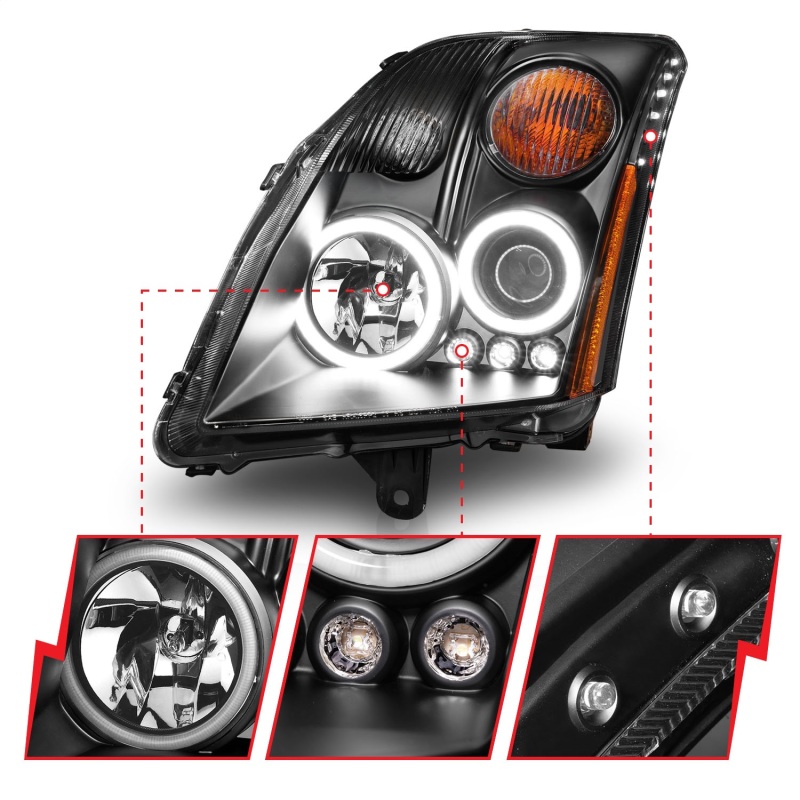 Nissan Sentra Projector Headlights - ANZO - w/Halo, Clear Lens, Black Housing - Black - `07-`12