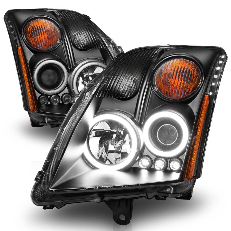 Nissan Sentra Projector Headlights - ANZO - w/Halo, Clear Lens, Black Housing - Black - `07-`12