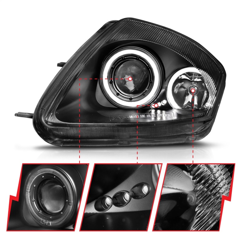 Mitsubishi Eclipse Projector Headlights - ANZO - Halo, Clear Lens, Black Housing - Black - `00-`05