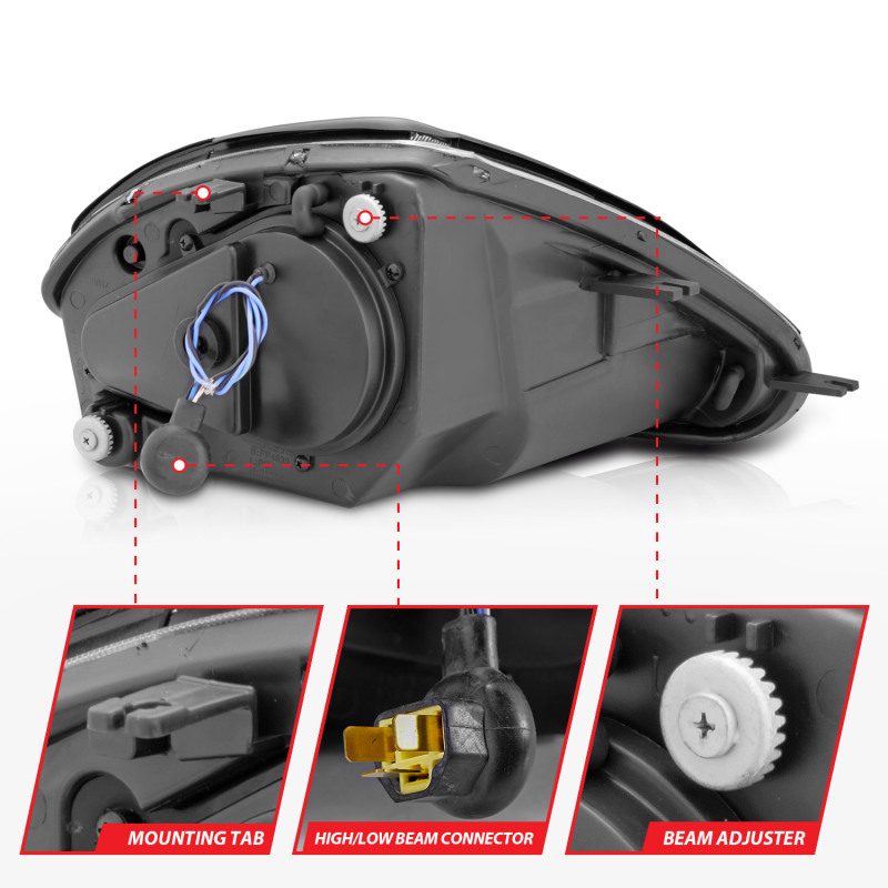 Mitsubishi Eclipse Projector Headlights - ANZO - Halo, Clear Lens, Black Housing - Black - `00-`05