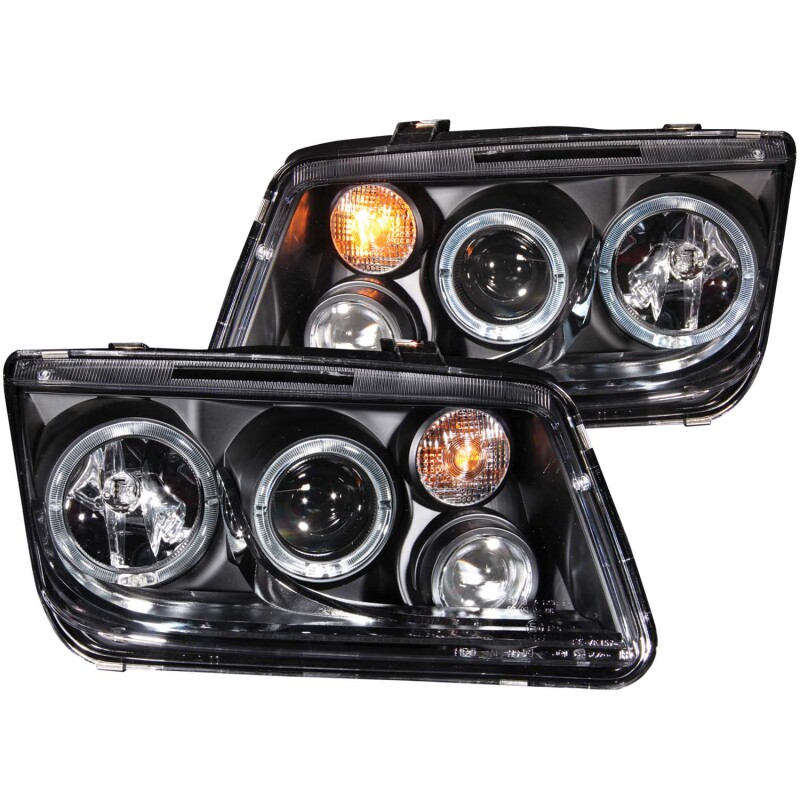 Volkswagen Jetta Projector Headlights - ANZO - Halo Clear Lens with Fog Lights CCFL - Black - `99-`05