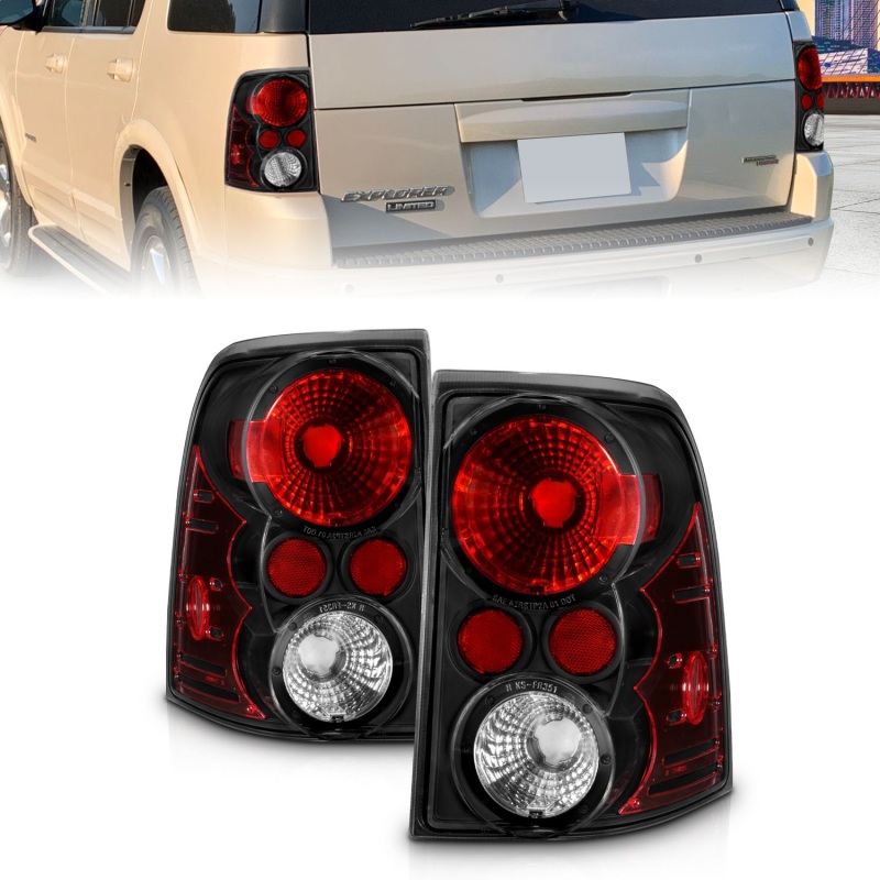 Ford Explorer Taillights - ANZO - Clear Lens, Black Housing, Pair - Black - `02-`05