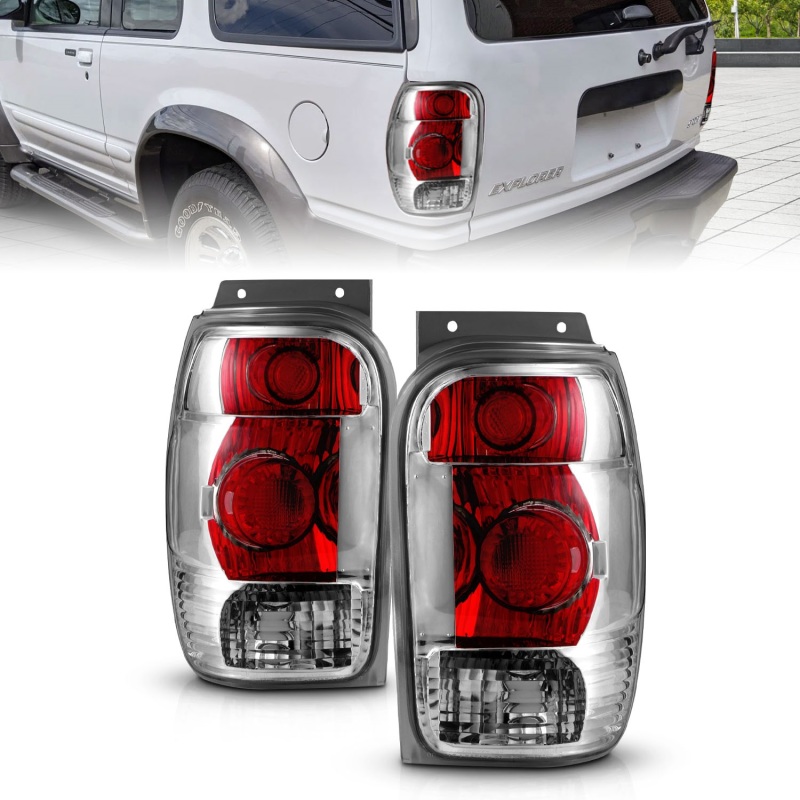 Ford Explorer Taillights - Rear - ANZO - Clear Lens, Chrome Housing - Chrome - `98-`01