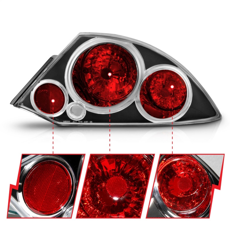 Mitsubishi Eclipse Taillights - ANZO - Clear Lens, Black Housing - Black - `00-`05