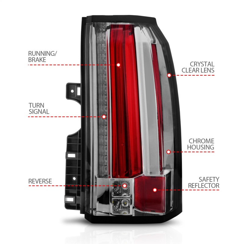 GMC Yukon XL LED Taillights - Rear - ANZO - LED; Clear Lens; Chrome Housing - Chrome - `15-`17