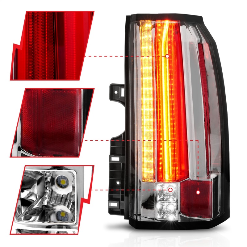 GMC Yukon XL LED Taillights - Rear - ANZO - LED; Clear Lens; Chrome Housing - Chrome - `15-`17