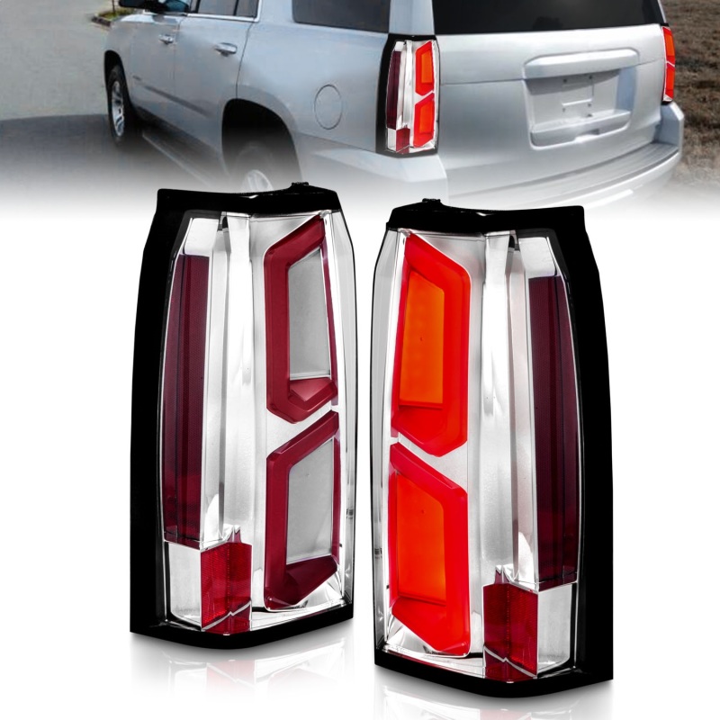 Chevrolet Tahoe Tail Lights - Rear - ANZO - LED w/ Light Bar - Chrome Housing Clear Lens - `15-`20 Chevrolet Tahoe Tail Lights - Rear - ANZO - LED w/ Light Bar - Chrome Housing Clear Lens - `15-`20