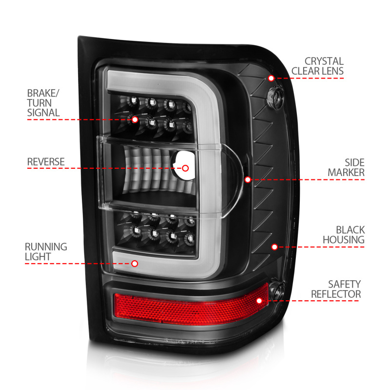Ford Ranger LED Taillights - Rear - ANZO - w/ Light Bar - Black Housing Clear Lens - `01-`11