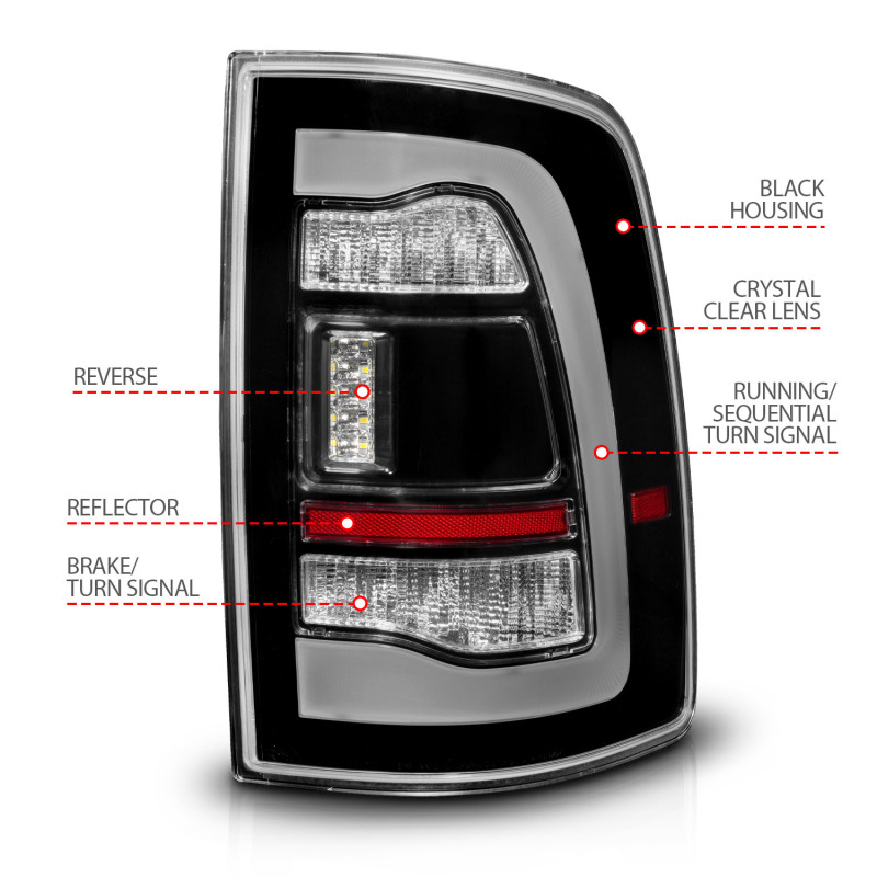 Dodge Ram 3500 LED Taillights - Rear - ANZO - Sequential LED - Black - `10-`18