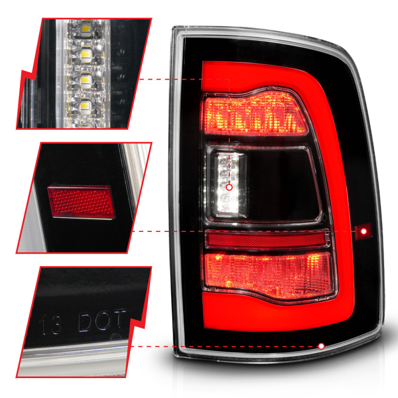 Dodge Ram 3500 LED Taillights - Rear - ANZO - Sequential LED - Black - `10-`18