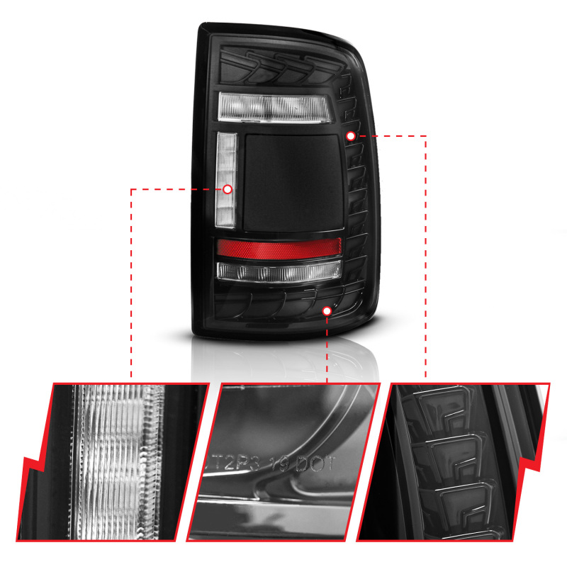 RAM 3500 LED Taillights - ANZO - Full LED SeqSig - Black - `19-`24