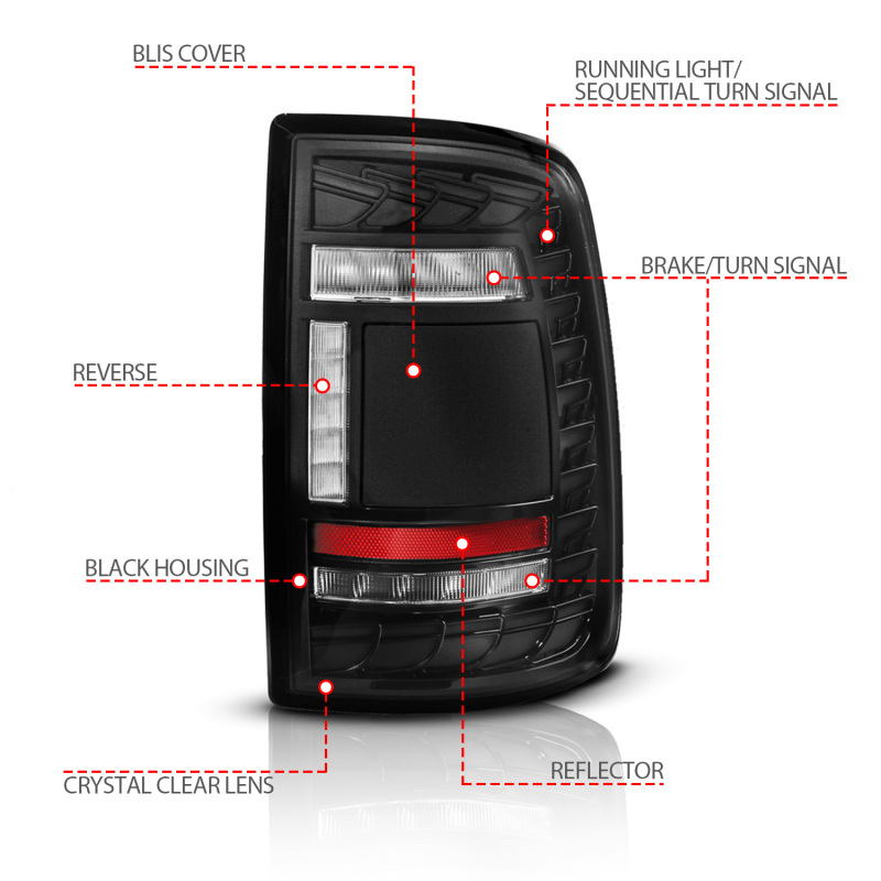 RAM 3500 LED Taillights - ANZO - Full LED SeqSig - Black - `19-`24