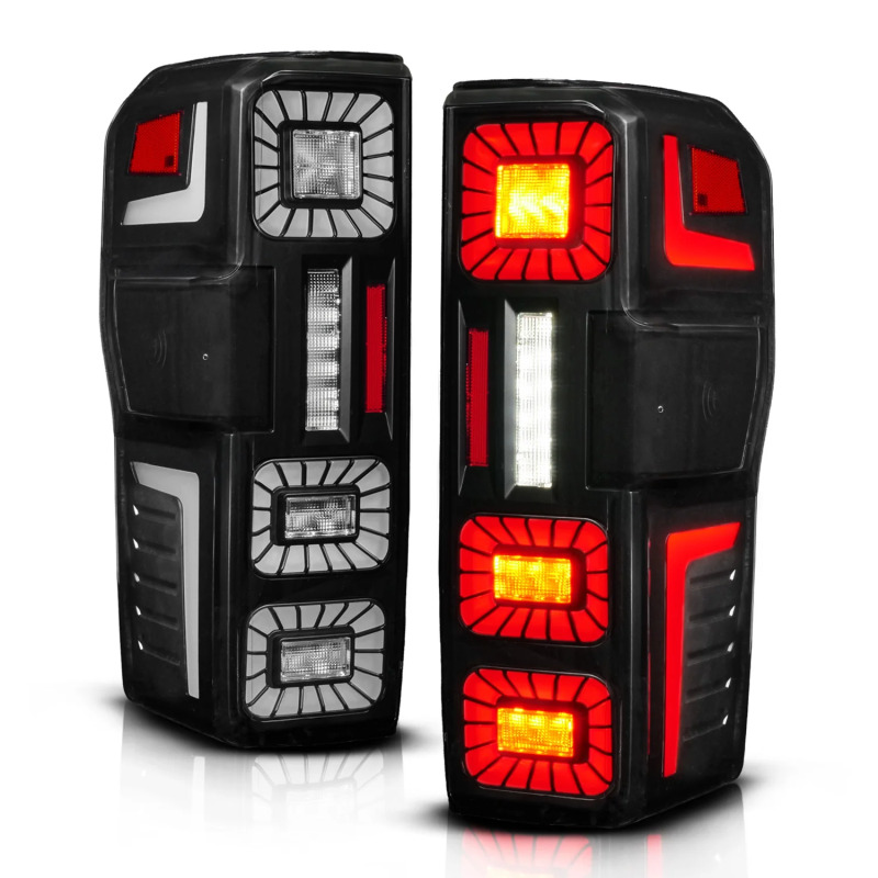 Ford Super Duty LED Taillights - Rear - ANZO - Sequential Signal, Full LED, Initiation Feature - Black - `23-`26