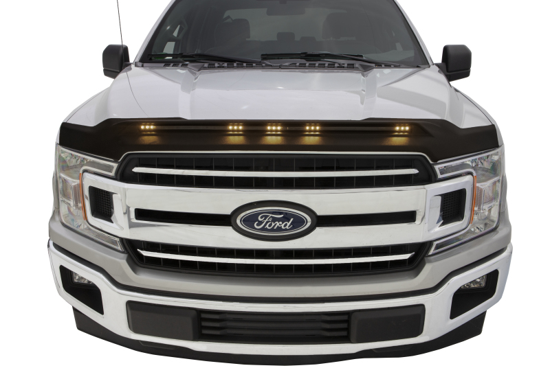 Ford F150 Hood Deflector - AVS - Aeroskin LightShield with Amber LED Lights - Black - `15-`19