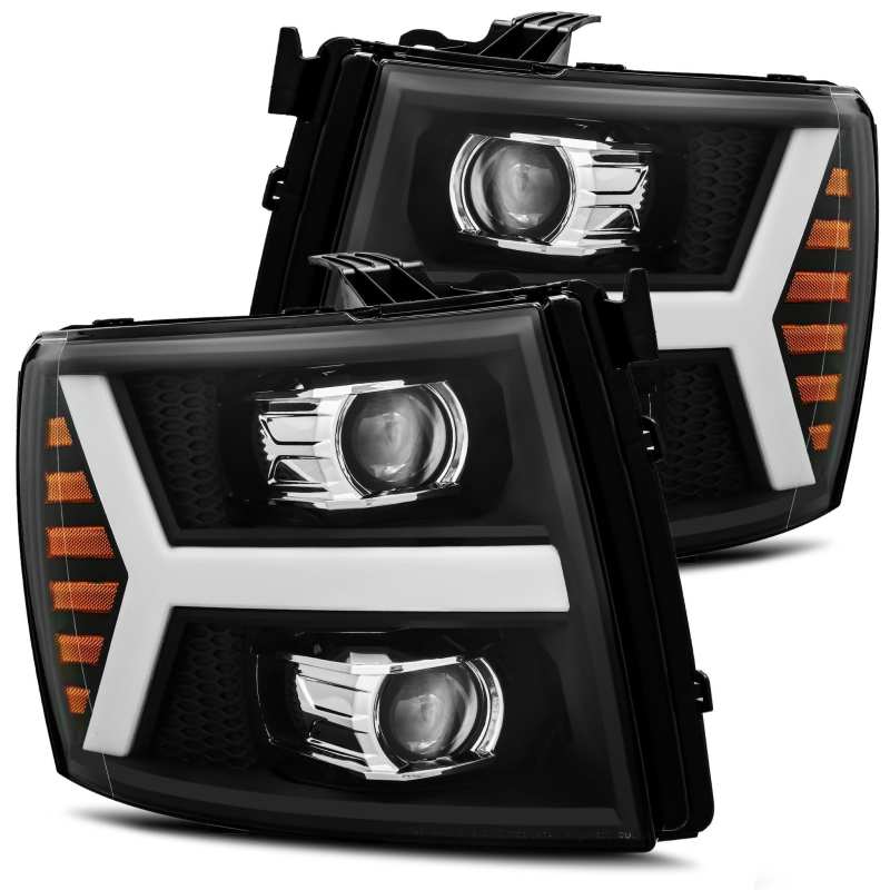 Chevrolet 1500HD Headlights - AlphaRex - PRO-Series Plank Style - Matte Black - `07-`13
